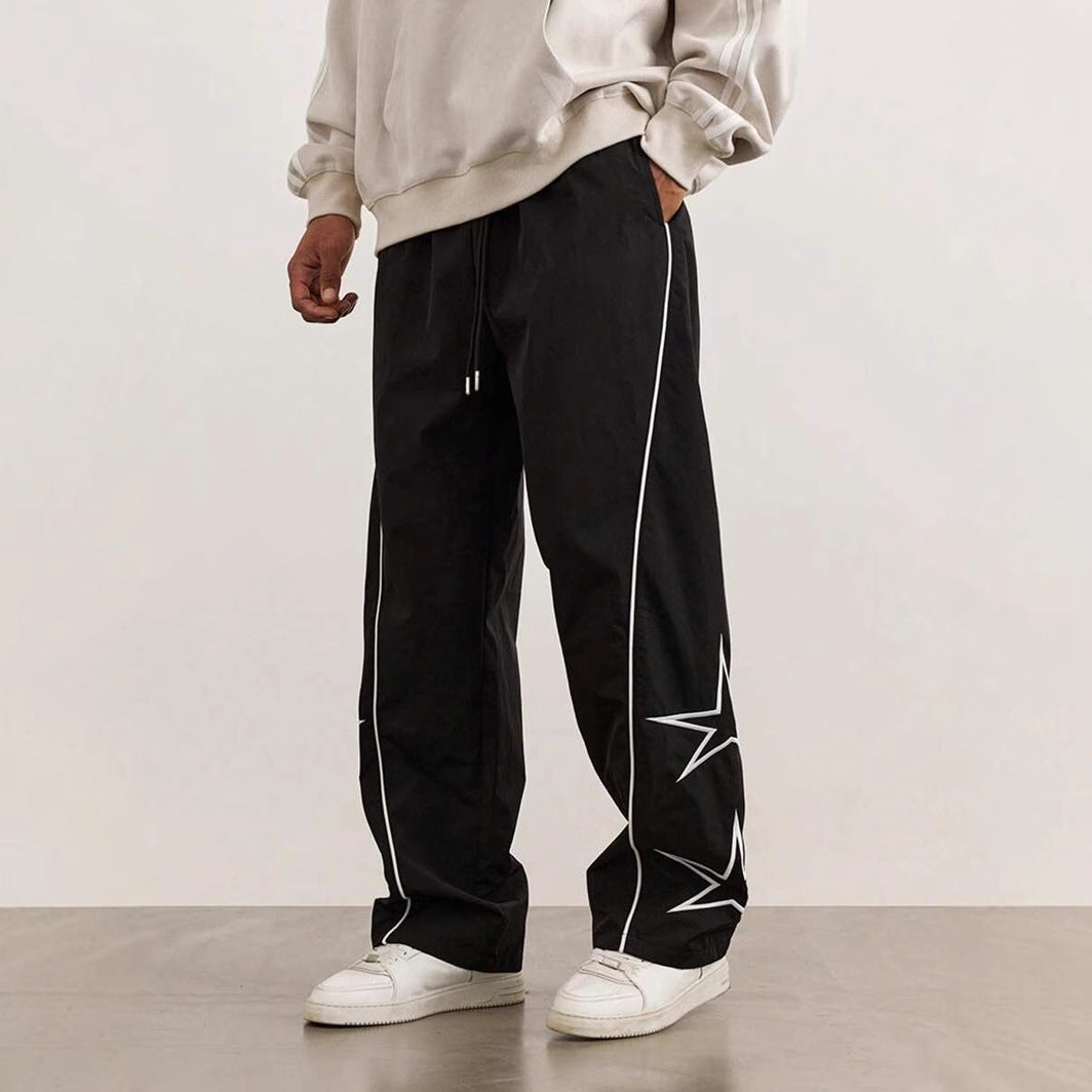 Men's Embroidered Street Retro Trousers Straight Leg Casual Style Wear - LAKD London