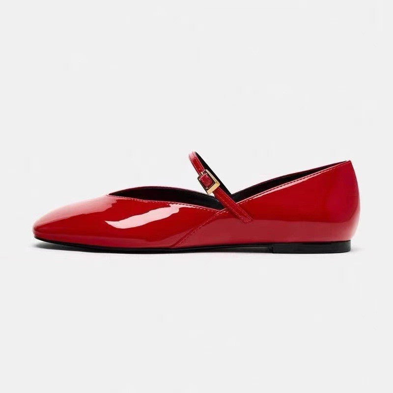 Women's Solid Color Patent Leather Mary Jane Ballet Flats - LAKD London