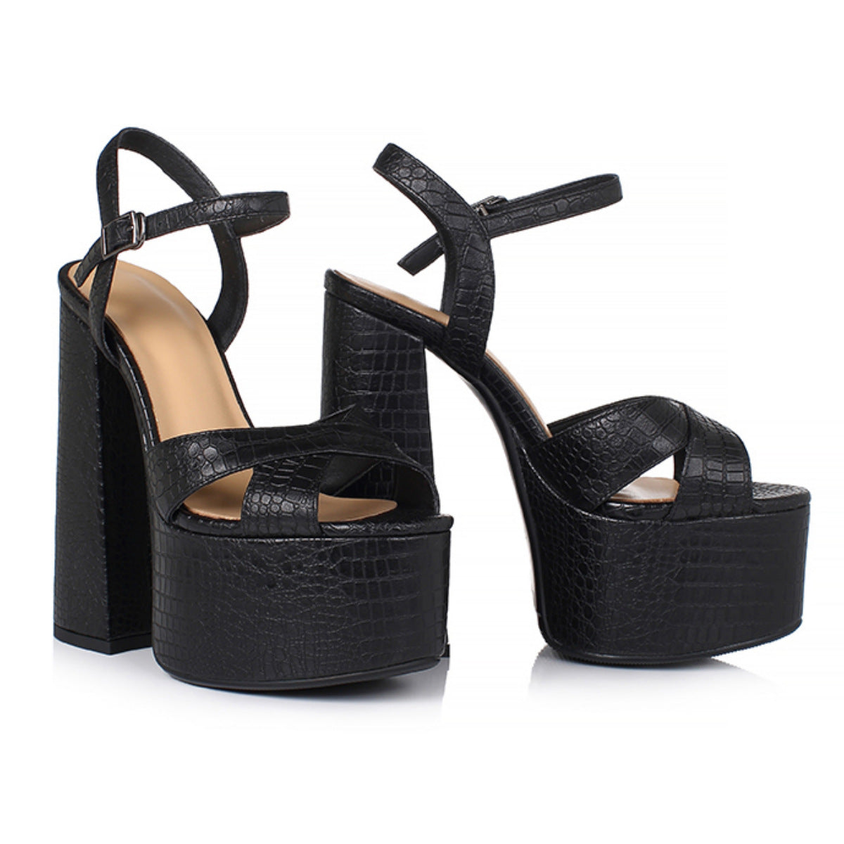 Women's Leather Platform Chunky Heel Sandals For Elegant Summer Fashion