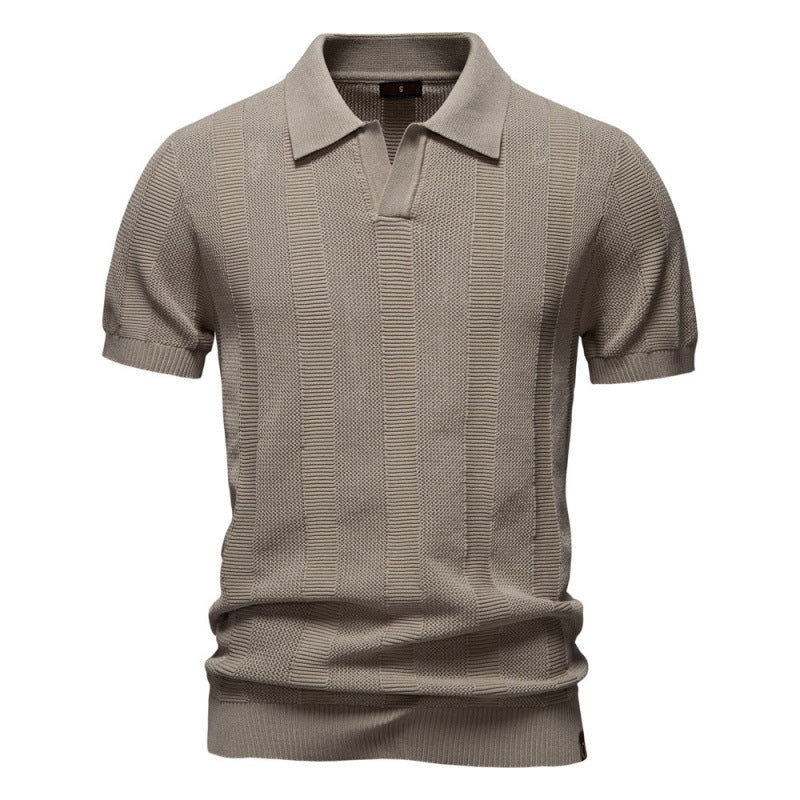 Men's Summer Textured Striped Hollow Short Sleeve Polo Shirt - LAKD London