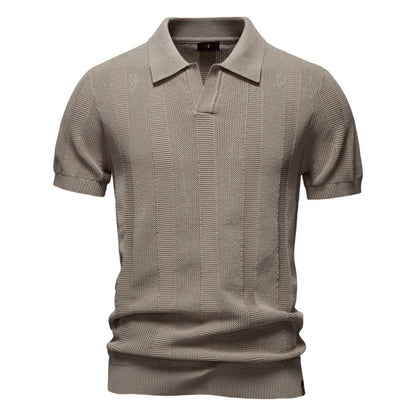 Men's Summer Textured Striped Hollow Short Sleeve Polo Shirt - LAKD London