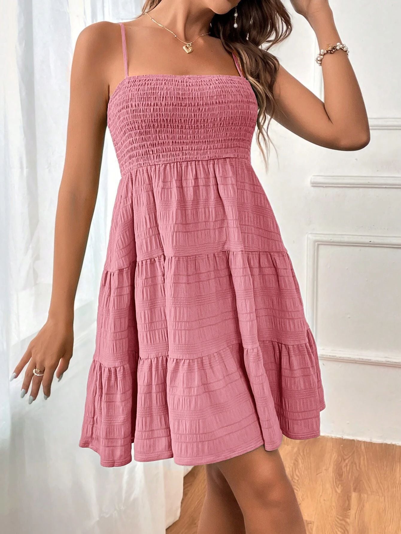 Women's Pure Colour Textured Dress High Waist All Matching Style - LAKD London
