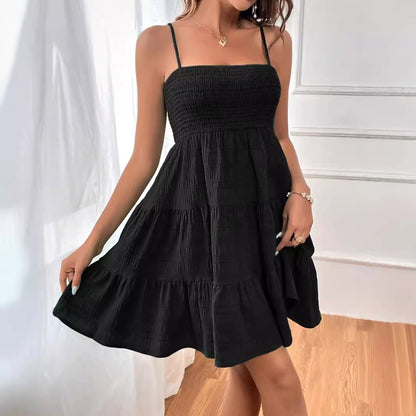 Women's Pure Colour Textured Dress High Waist All Matching Style - LAKD London