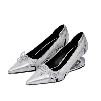 Women's Premium Retro Racing Evening Heels Pointed Bow Detail - LAKD London