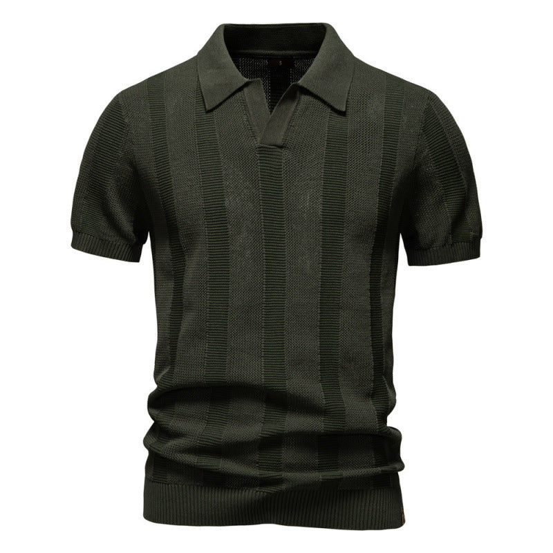 Men's Summer Textured Striped Hollow Short Sleeve Polo Shirt - LAKD London