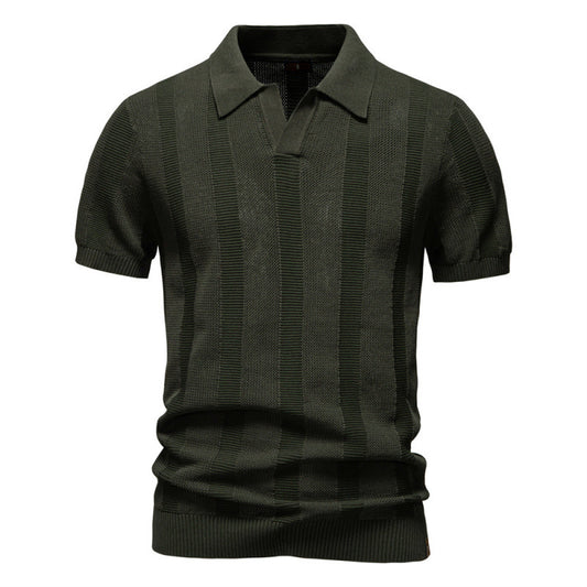 Men's Summer Textured Striped Hollow Short Sleeve Polo Shirt - LAKD London