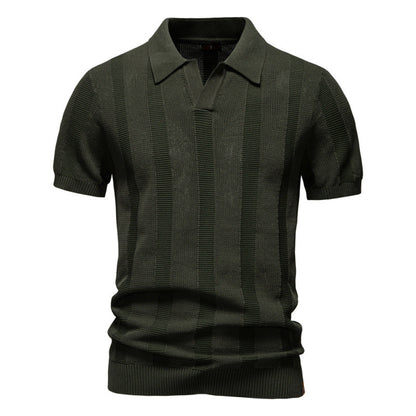 Men's Summer Textured Striped Hollow Short Sleeve Polo Shirt - LAKD London