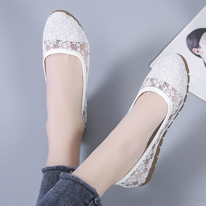 Women's Lace Mesh Hollow Round Toe Mom Shoes Casual Comfort - LAKD London