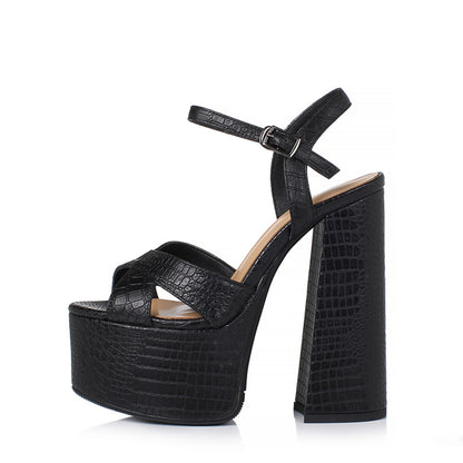Women's Leather Platform Chunky Heel Sandals For Elegant Summer Fashion