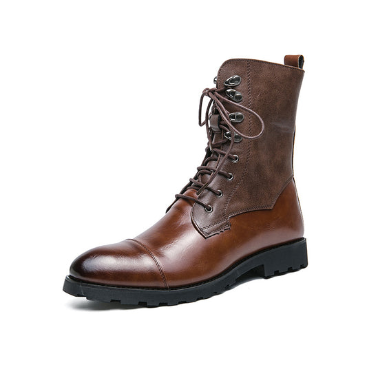 Men's Leather Denim Boots Casual Lace Up Fall Winter Footwear
