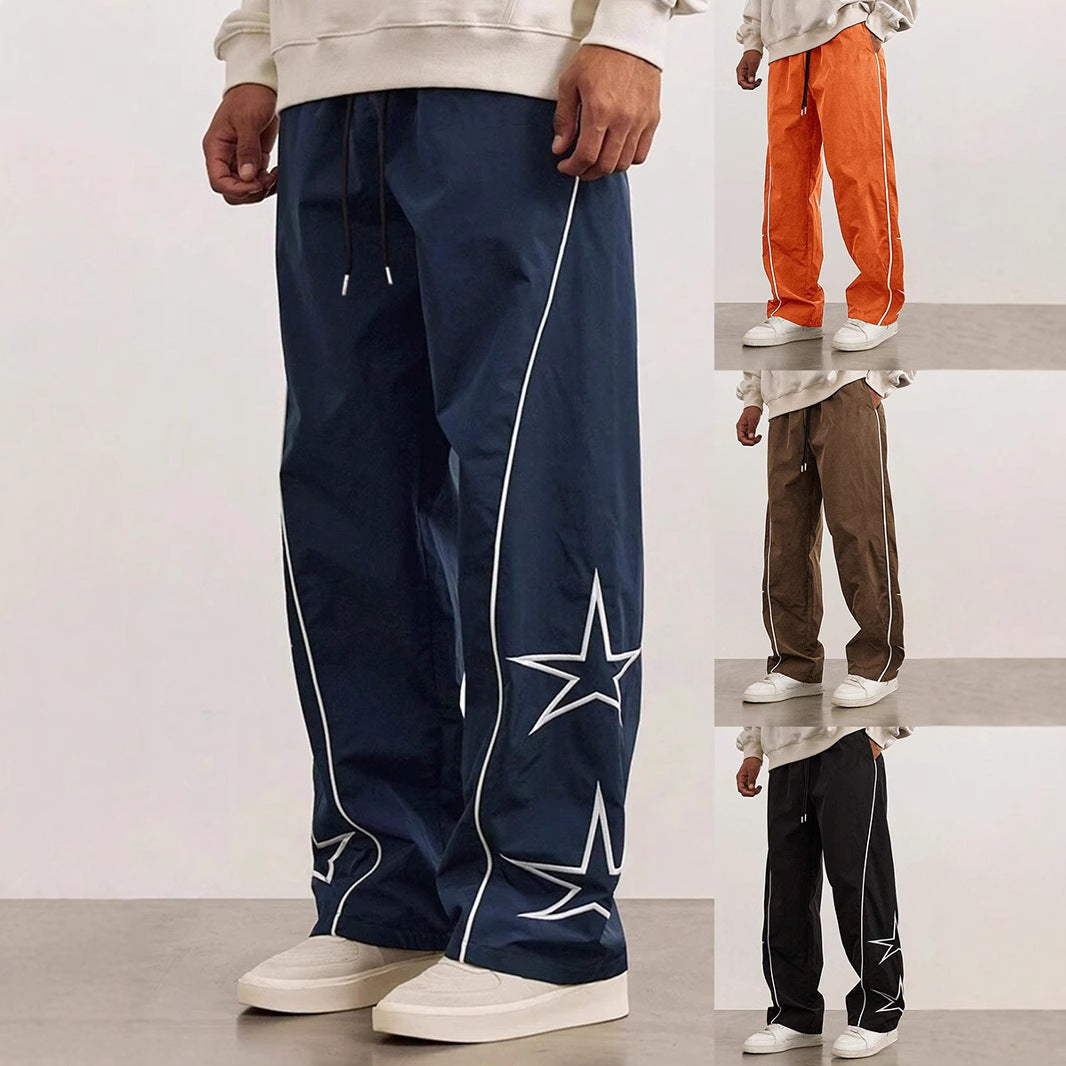 Men's Embroidered Street Retro Trousers Straight Leg Casual Style Wear - LAKD London
