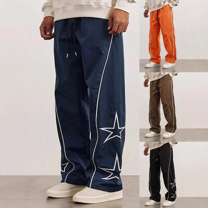 Men's Embroidered Street Retro Trousers Straight Leg Casual Style Wear - LAKD London