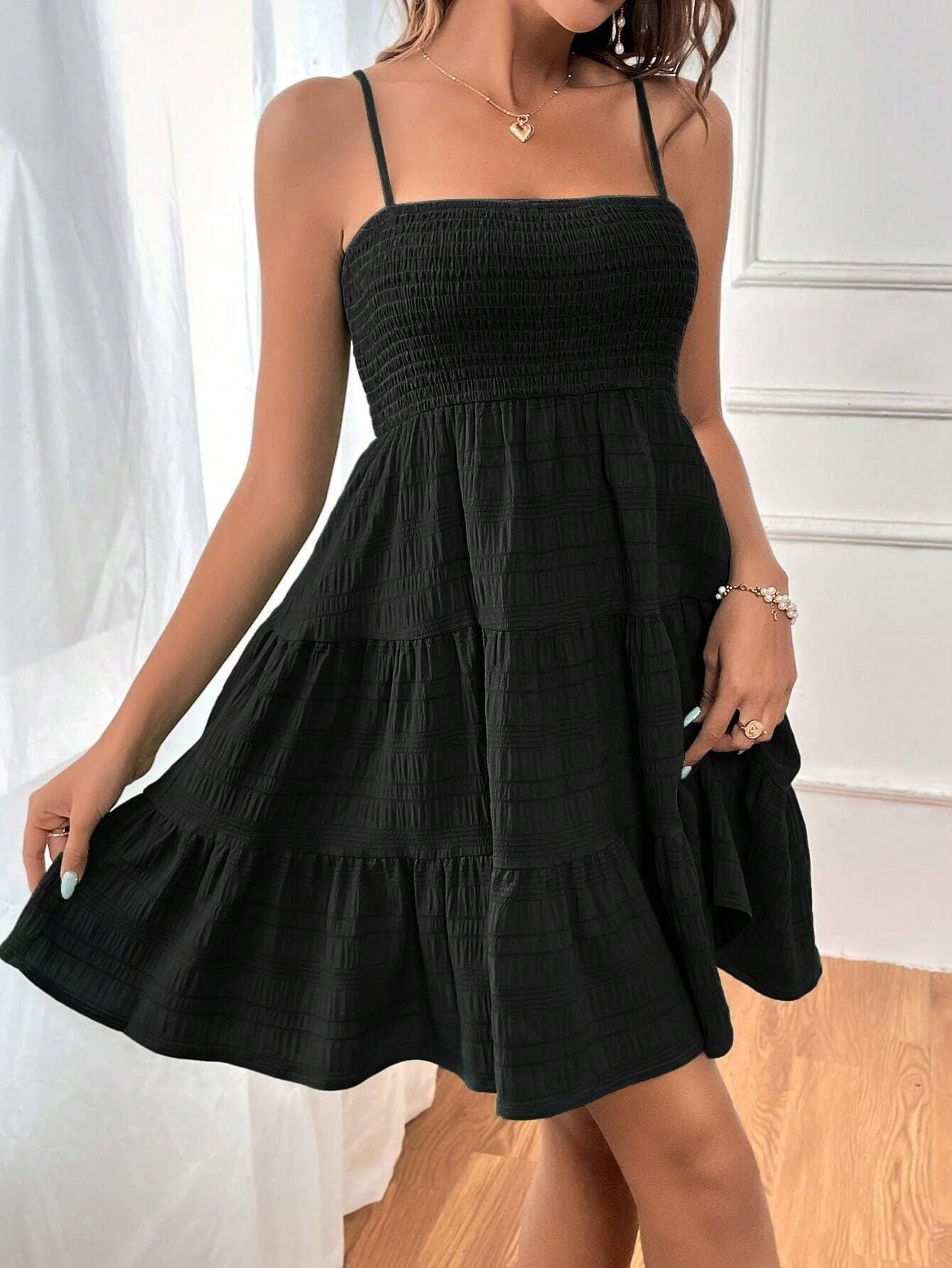 Women's Pure Colour Textured Dress High Waist All Matching Style - LAKD London