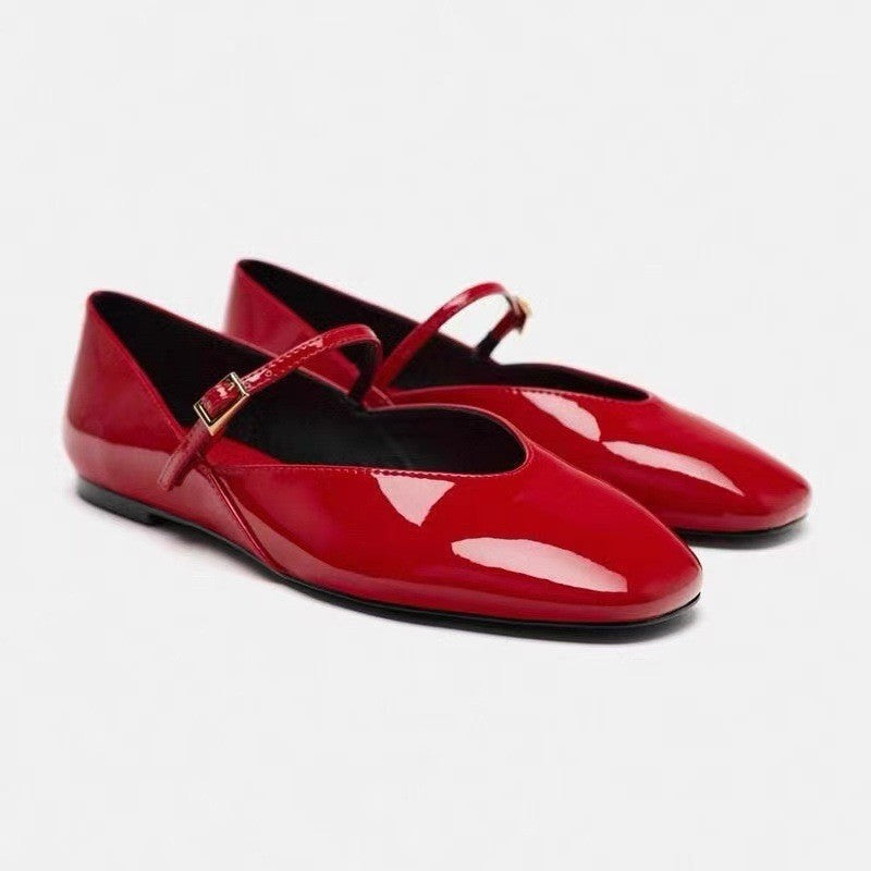 Women's Solid Color Patent Leather Mary Jane Ballet Flats - LAKD London