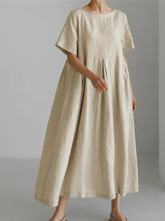 Women's Loose Round Neck Plus Size Short Sleeve Dress Casual - LAKD London