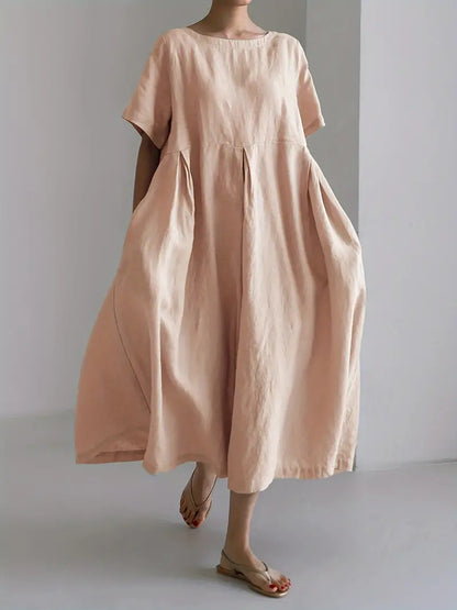Women's Loose Round Neck Plus Size Short Sleeve Dress Casual - LAKD London