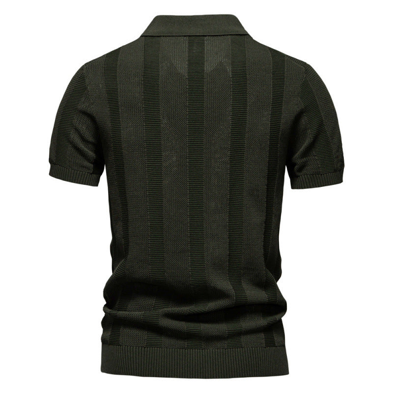 Men's Summer Textured Striped Hollow Short Sleeve Polo Shirt - LAKD London