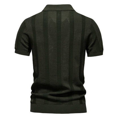 Men's Summer Textured Striped Hollow Short Sleeve Polo Shirt - LAKD London