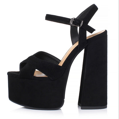 Women's Leather Platform Chunky Heel Sandals For Elegant Summer Fashion