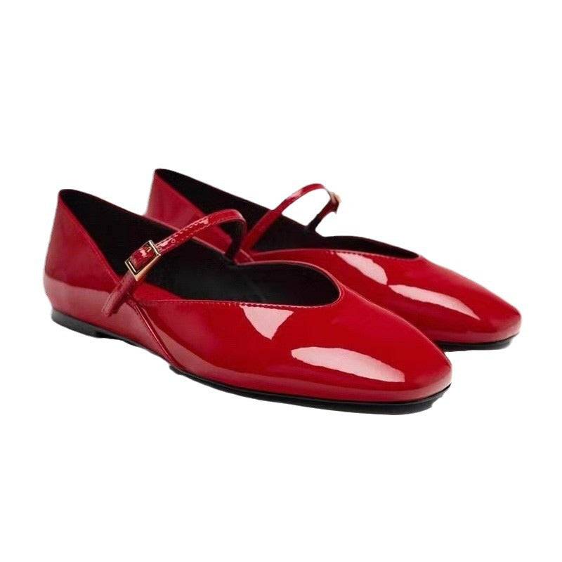 Women's Solid Color Patent Leather Mary Jane Ballet Flats - LAKD London