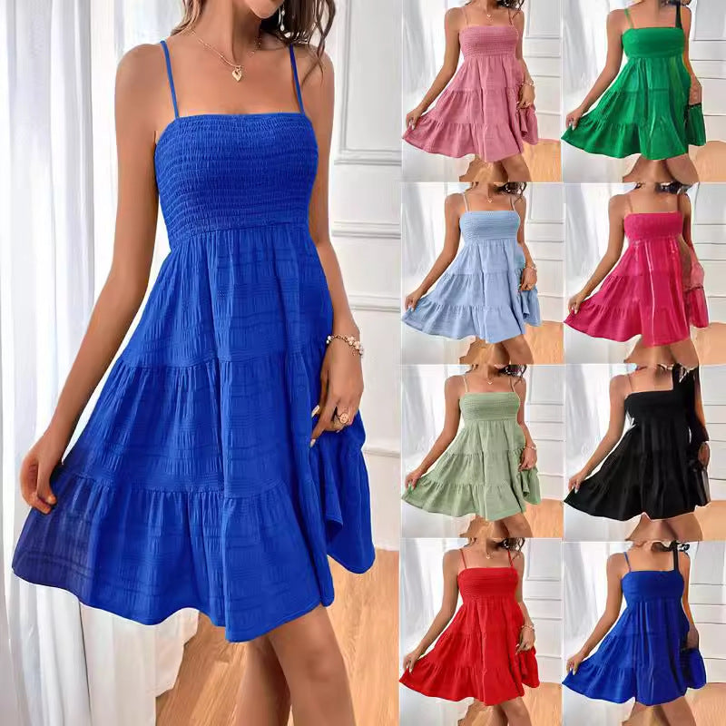 Women's Pure Colour Textured Dress High Waist All Matching Style - LAKD London