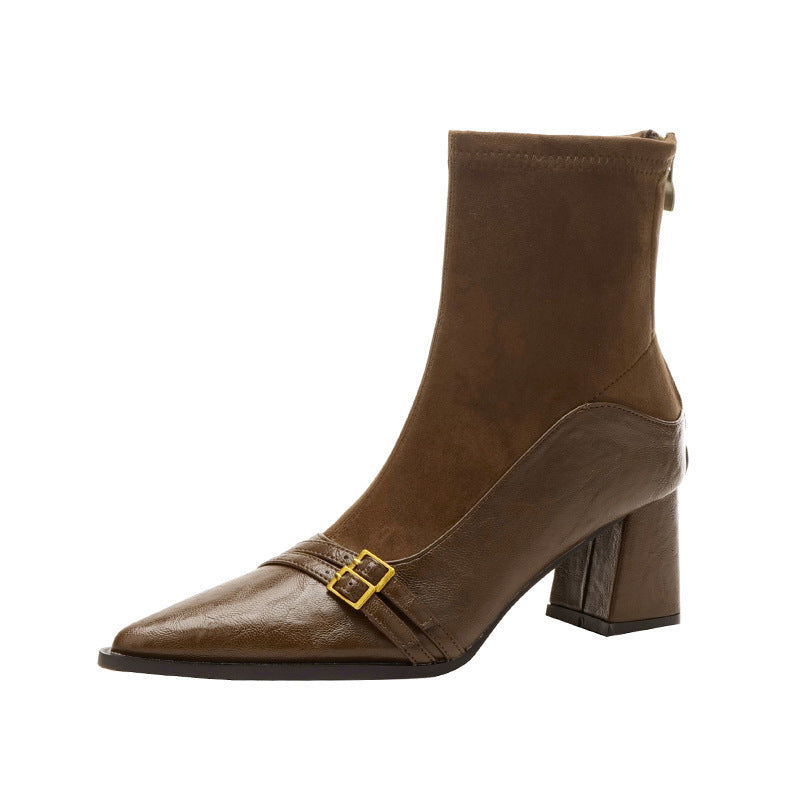 Women's Chunky Heel Autumn And Winter Stretch Pointed High Boots