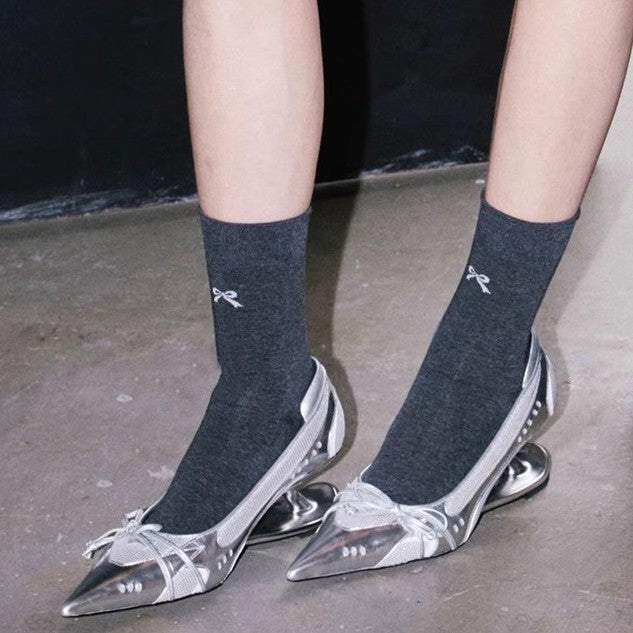 Women's Premium Retro Racing Evening Heels Pointed Bow Detail - LAKD London