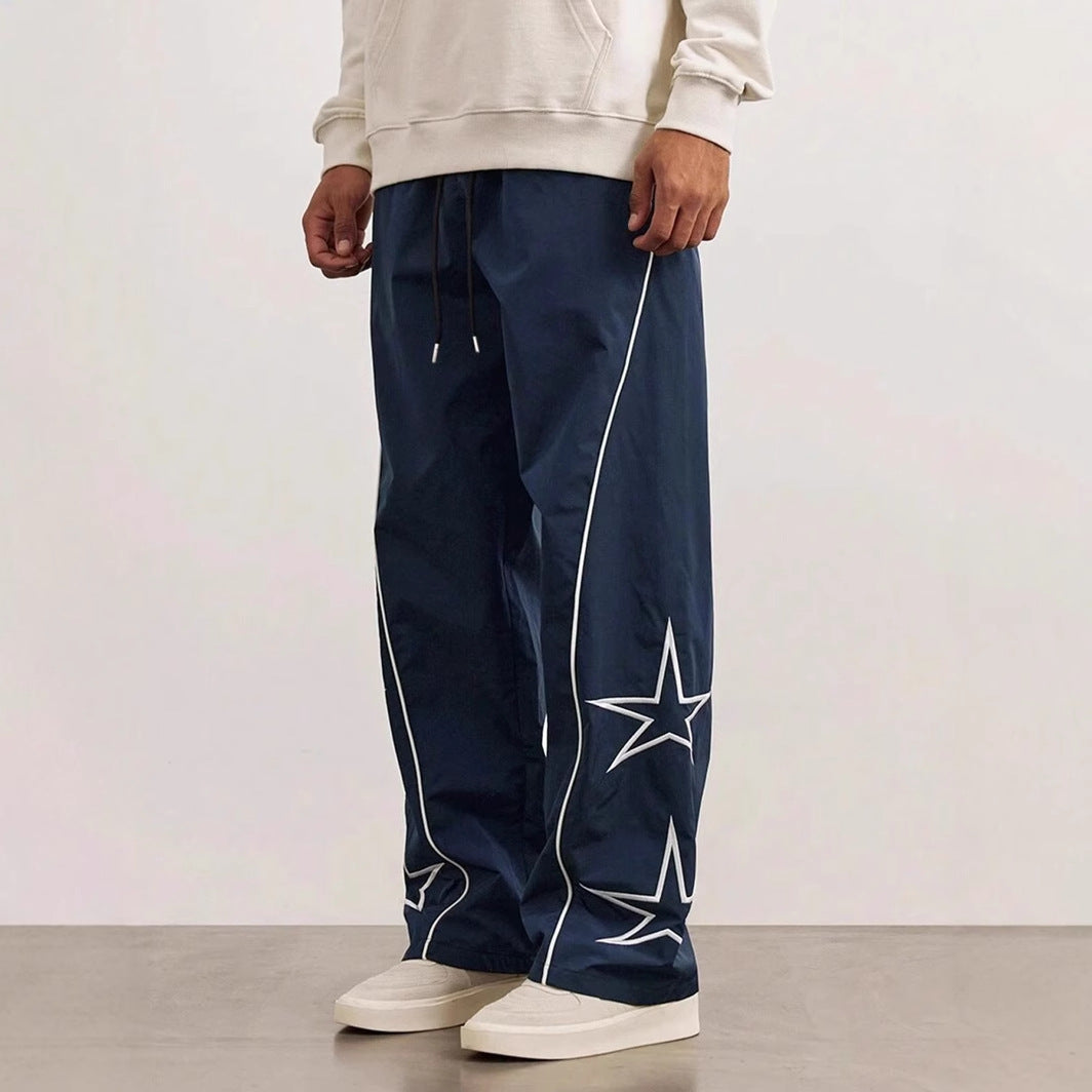 Men's Embroidered Street Retro Trousers Straight Leg Casual Style Wear - LAKD London