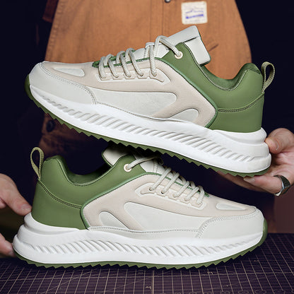 Men's Lightweight Platform Leather Sneakers Casual Comfortable Sporty Style