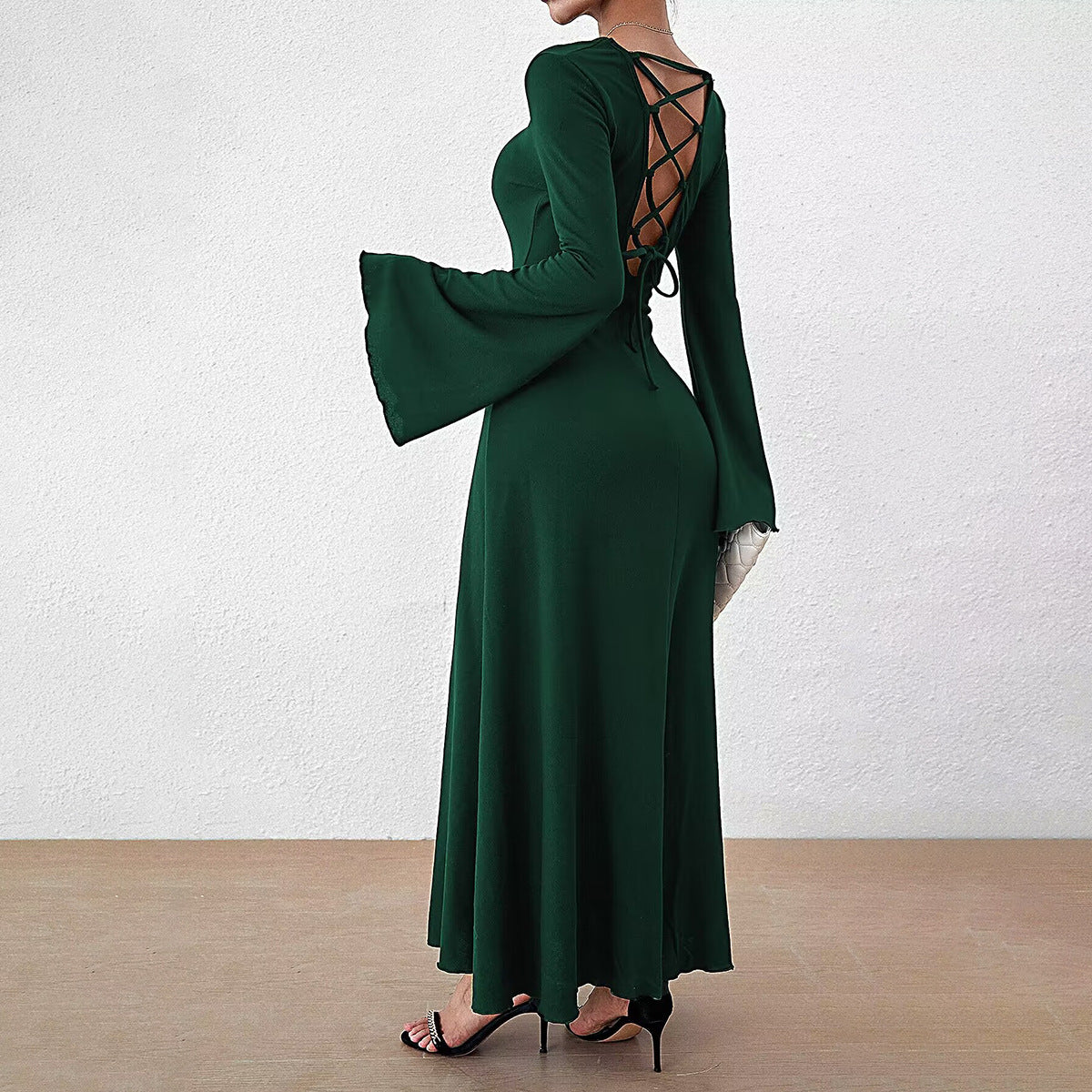 Women's Solid Full Sleeve Long Evening Dress Elegant A Line - LAKD London