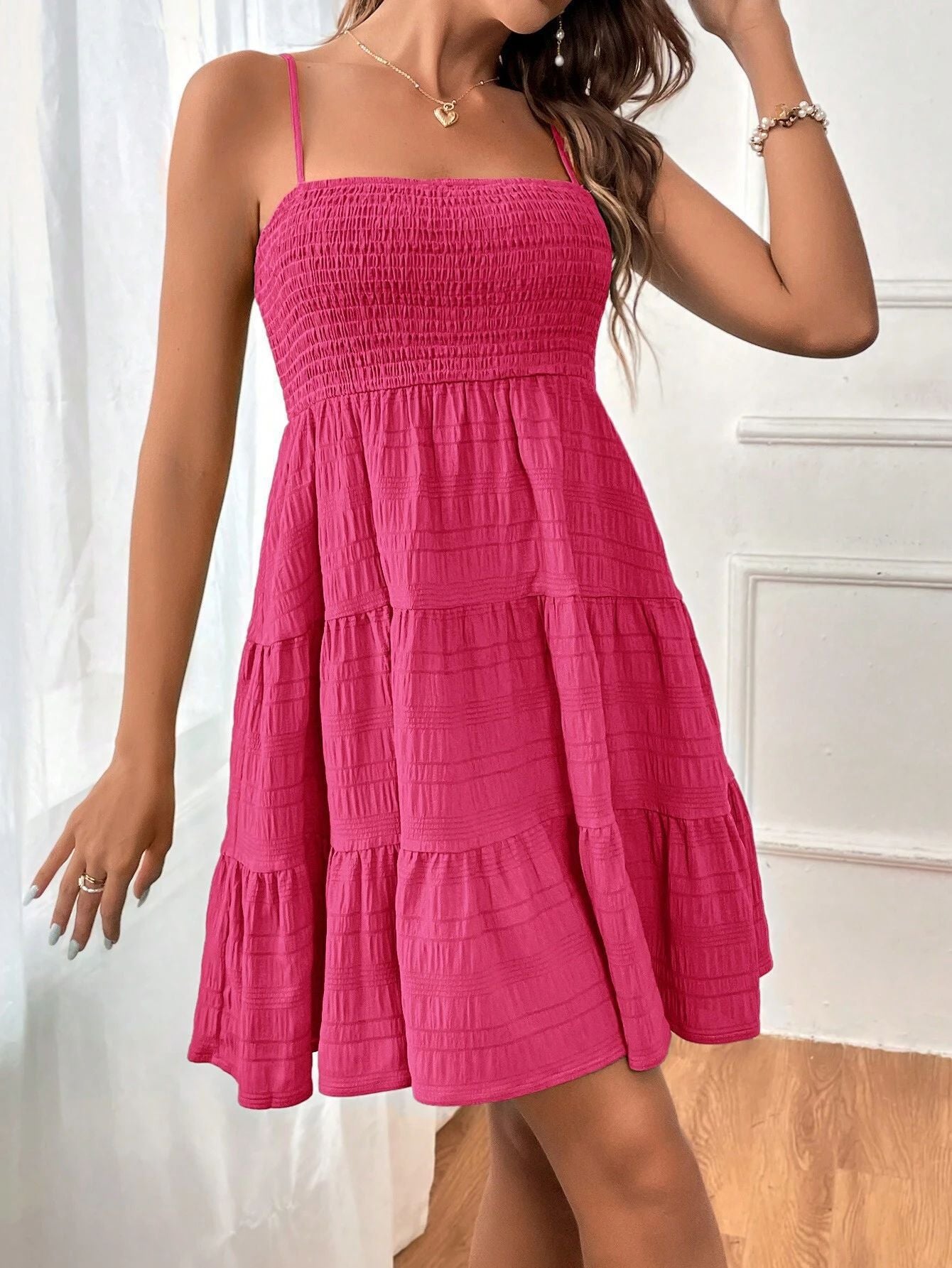 Women's Pure Colour Textured Dress High Waist All Matching Style - LAKD London