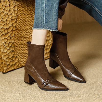 Women's Chunky Heel Autumn And Winter Stretch Pointed High Boots