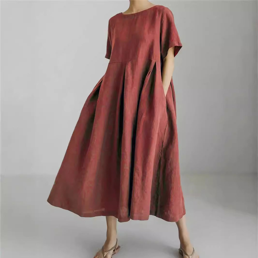 Women's Loose Round Neck Plus Size Short Sleeve Dress Casual - LAKD London