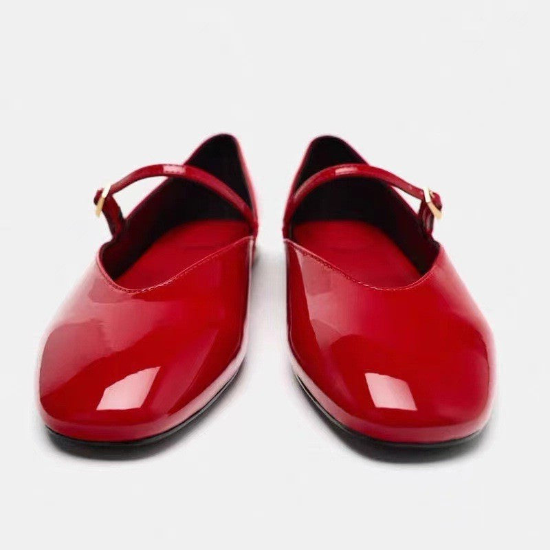 Women's Solid Color Patent Leather Mary Jane Ballet Flats - LAKD London