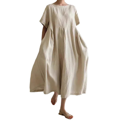 Women's Loose Round Neck Plus Size Short Sleeve Dress Casual - LAKD London