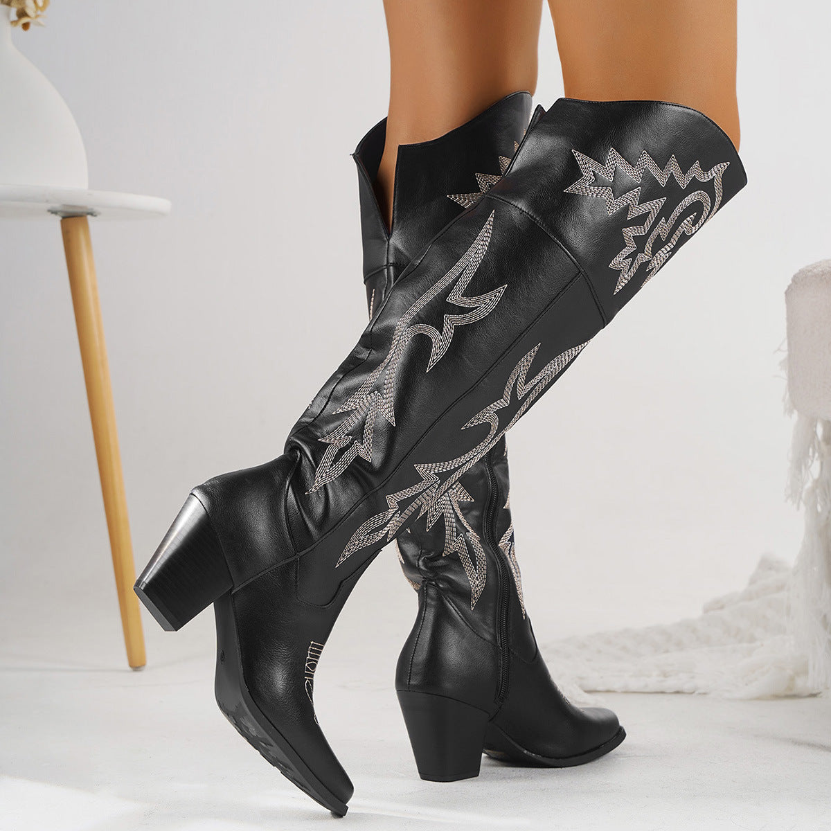 Women's Premium Quality Western Denim Over Knee Zipper Boots