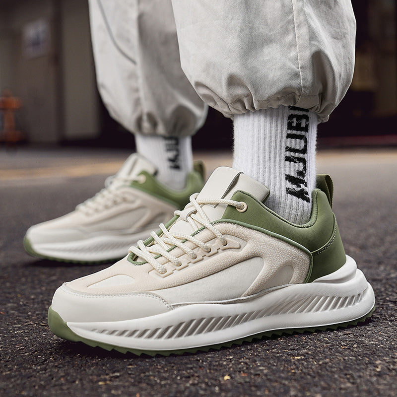 Men's Lightweight Platform Leather Sneakers Casual Comfortable Sporty Style