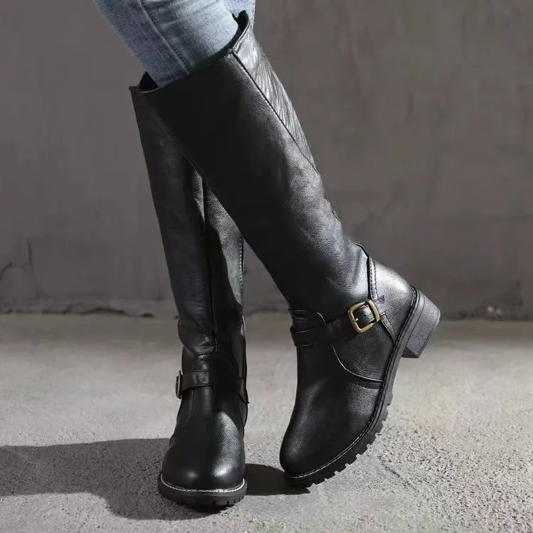 Women's Leathe High Knee Boots - Orthopedic Riding Versatile Style Shoe