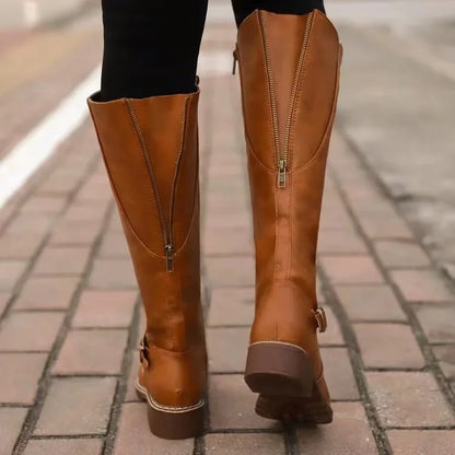 Women's Leathe High Knee Boots - Orthopedic Riding Versatile Style Shoe