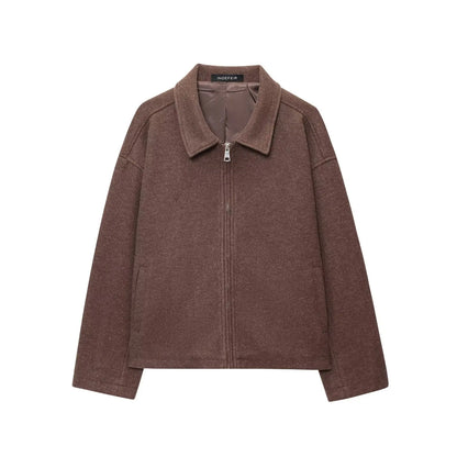 Women's Lapel Woolen Textured Casual Versatile Streetwear Jacket
