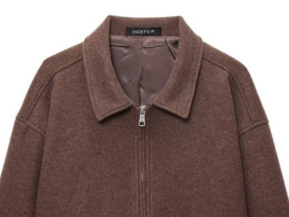Women's Lapel Woolen Textured Casual Versatile Streetwear Jacket