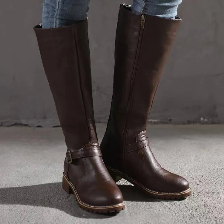 Women's Leathe High Knee Boots - Orthopedic Riding Versatile Style Shoe