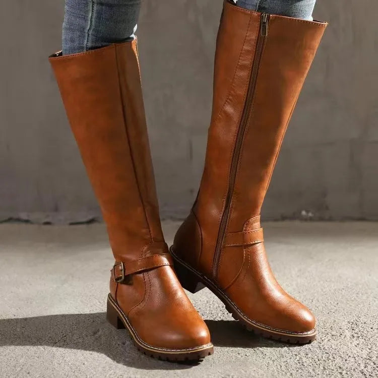 Women's Leathe High Knee Boots - Orthopedic Riding Versatile Style Shoe