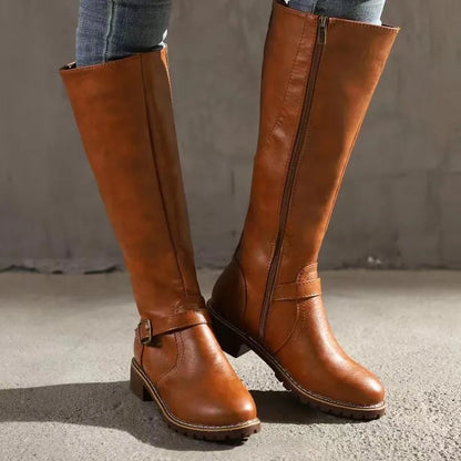 Women's Leathe High Knee Boots - Orthopedic Riding Versatile Style Shoe