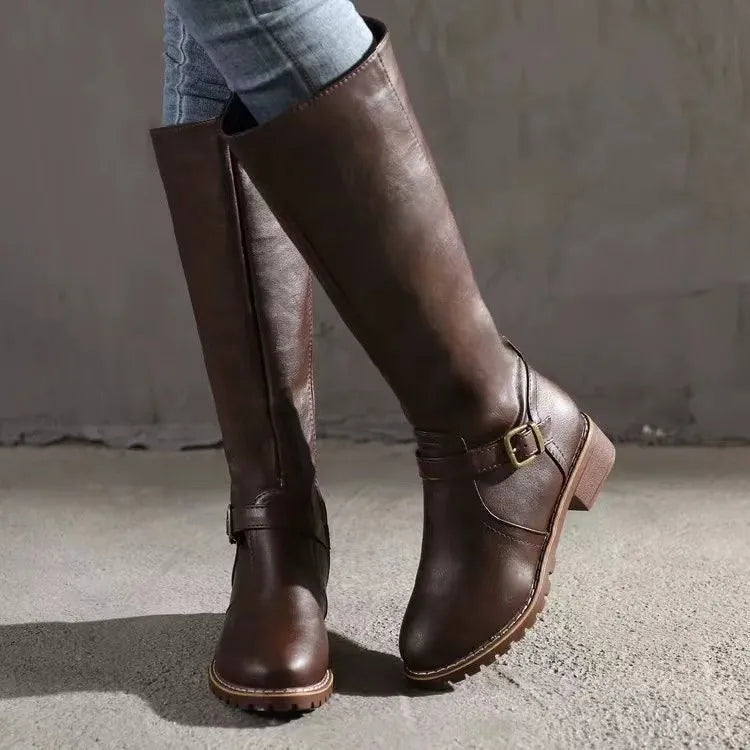 Women's Leathe High Knee Boots - Orthopedic Riding Versatile Style Shoe