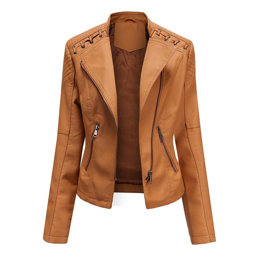 Women's Washed PU Leather Biker Jacket for Chic Everyday Style