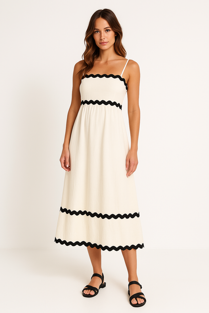 Women's Contrast Trim Strappy Maxi Dress Spaghetti Straps Summer Occasion