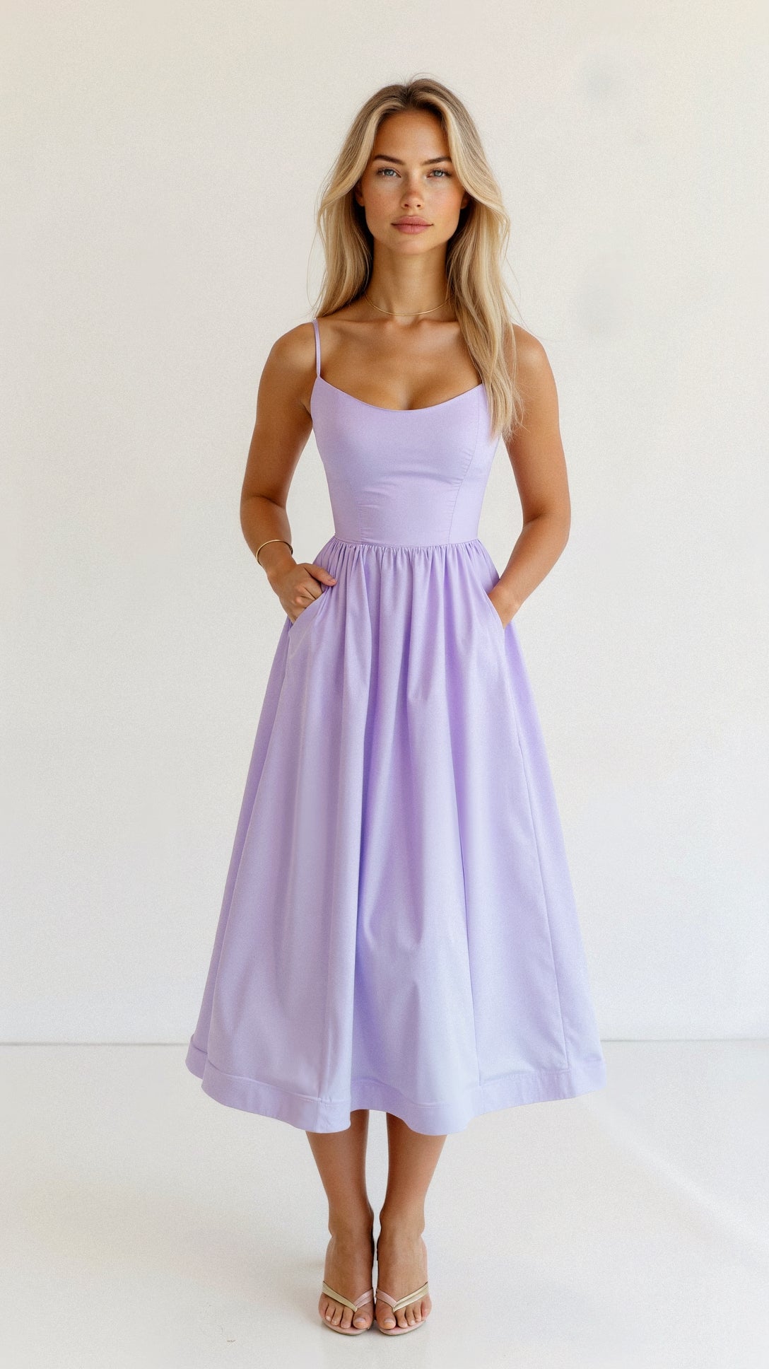 Women's Strappy A Line Midi Dress Ascot Style Summer Occasion
