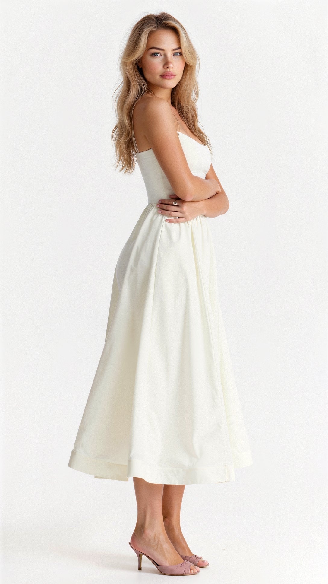 Women's Strappy A Line Midi Dress Ascot Style Summer Occasion
