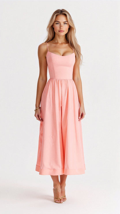 Women's Strappy A Line Midi Dress Ascot Style Summer Occasion